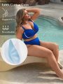 SHEIN Leisure Plus Size Women's Textured V-Wired Swimsuit Set