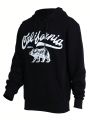 Men's Casual Hooded Sweatshirt With Text Print And Drawstring