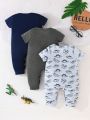 3pcs/Set Baby Boy Cute Dinosaur Short Sleeve Jumpsuit For Summer