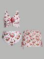 SHEIN Swim Mod Plus Size Women'S Cherry Print Bikini 3pcs Set