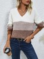 Loose Fit Color Block Drop Shoulder Sweater