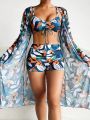 SHEIN Swim BohoFeel Random Leaf Print Bikini Set