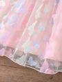 SHEIN Kids SUNSHNE Young Girl Light Pink 3d Butterfly Romantic Sweet Comfortable Spaghetti Strap Dress For Summer