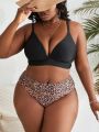 SHEIN Swim Vcay Plus Size Women's Leopard Print Swimsuit Set