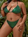 SHEIN Swim SXY Plus Size Solid Color Bikini Set With Knotted Side Details