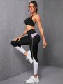 Women's 2 in 1 Tank Top With Open Back And Contrasting Color Sports Pants