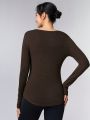 GLOWMODE Ribbed Modal Simple Life Long-Sleeve Hip Length Top With Thumbhole