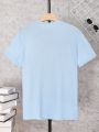 1pc Teen Boy Texture Fabric Round Neck Short Sleeve T-Shirt, Spring/Summer Casual Top