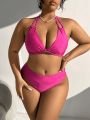 SHEIN Swim Vcay Plus Size Women'S Swimsuit Set With Shoulder Straps And Halter Neck