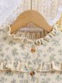 Young Girl Ditsy Floral Print Ruffle Trim Flare Sleeve Blouse