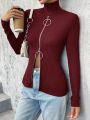 SHEIN Essnce Zip Up High Neck Tee