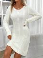 SHEIN LUNE Women's Solid Color Crew Neck Cable Knit Sweater Dress