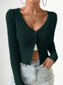 SHEIN Frenchy Ribbed Knit Button Front Cardigan