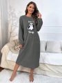 Bear & Letter Embroidery Plush Sleepwear Dress