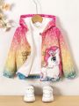 SHEIN Kids QTFun Young Girl Unicorn Print Zip Up Hooded Jacket Without Sweater