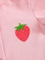 SHEIN Baby Girls' Cute Strawberry Printed Short Sleeve Romper With Round Neck