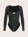 SHEIN Privé Women's Backless Ribbed Bodysuit