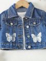 Baby Girls' Cute Butterfly Printed Outdoor Denim Jacket