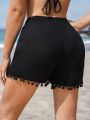 SHEIN Swim Basics Elastic Waist Pompom Decor Cover Up Shorts