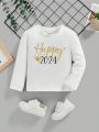 Baby Boys' Casual New Year's Eve 2024 Pattern Long Sleeve Round Neck Top Suitable For Autumn