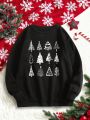 Plus Christmas Tree Print Thermal Lined Sweatshirt