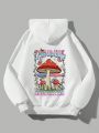 SHEIN Qutie Mushroom & Slogan Graphic Kangaroo Pocket Drawstring Thermal Hoodie