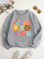 Plus Floral & Slogan Graphic Thermal Lined Sweatshirt