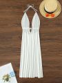 SHEIN Swim Basics Women'S Sleeveless Halter Neck Dress With Slit