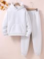 Male Teenagers' Fleece Hooded Sweatshirt And Sweatpants Two-piece Set