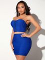 SHEIN SXY Valentine's Day Electric Blue Sexy Women Basic Tight Bandage Bodycon Skirt