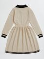 Girls' Contrast Color Sweater Dress, For Older Girls