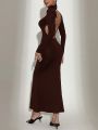 SHEIN BAE Solid Mock Neck Backless Longline Dress