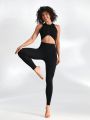 SHEIN Leisure Women'S Solid Color High Waist Hollow Out Detail Sports Leggings