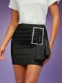 KUNSHENG Rhinestone Detail Ruched Bodycon Skirt