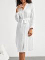 SHEIN Leisure Women's Notch Neck Long Sleeve Homewear Nightgown Dress