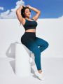 Yoga Basic Plus Size Seamless Ombre Sportswear Set With Bra & Leggings