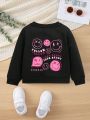 Baby Girls' Casual Cartoon Printed Round-Neck Sweatshirt With Long Sleeves, Suitable For Autumn And Winter