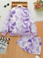 Girls' Tie Dye Letter Print Sweatshirt And Shorts Set