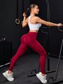 SHEIN Yoga Basic Solid Color High-waisted Sports Leggings With Cell Phone Pocket