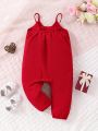 Baby Girls' Solid Color Sleeveless Jumpsuit For Spring/Summer