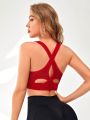 Hollow Out Crisscross Back Sports Bra