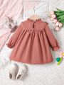 Baby Girl's Butterfly Decorated Ruffled Hem Dress With Bowknot Detail