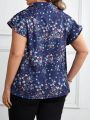 EMERY ROSE Plus Size Floral Print Tie Neck Blouse