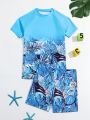 Boys' Tropical Printed Raglan Sleeve Swimwear Set