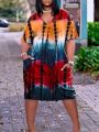 SHEIN LUNE Plus Tie Dye Dual Pocket Drop Shoulder Tee Dress