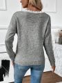 SHEIN Essnce Women's Round Neck Drop Shoulder Sweater With Frill Hem