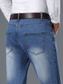 Men's Mustache Design Straight Leg Jeans