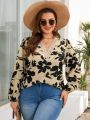 SHEIN VCAY Plus Size Floral Pattern Lace Patchwork Long Sleeve Shirt