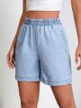 Elastic Waist Denim Shorts