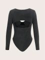 SHEIN Privé Women's Backless Ribbed Bodysuit